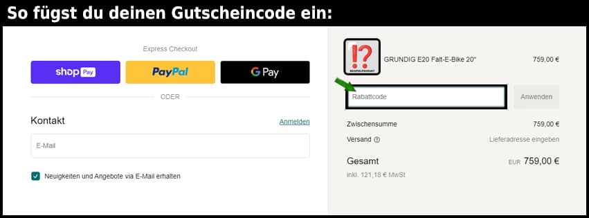 grundig-bike Gutschein einfuegen und sparen schwarz