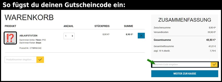 schwedenbleche.de Gutschein einfuegen und sparen schwarz