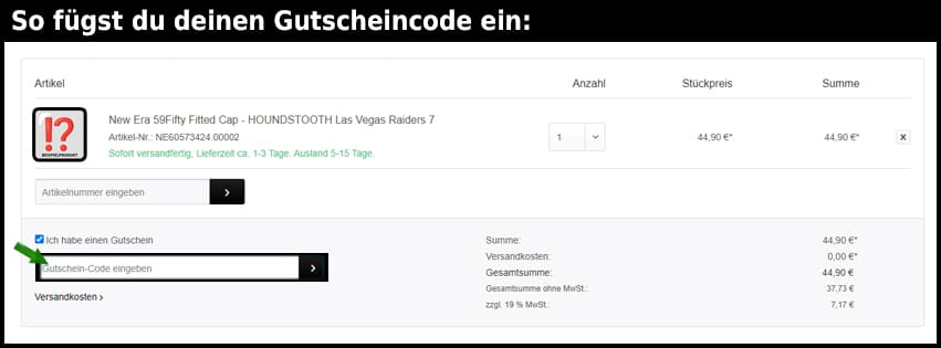 59caps.com Gutschein einfuegen und sparen schwarz