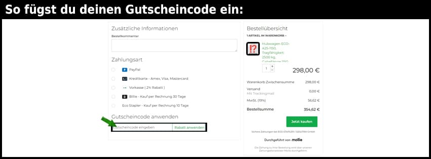 ecostapler Gutschein einfuegen und sparen schwarz