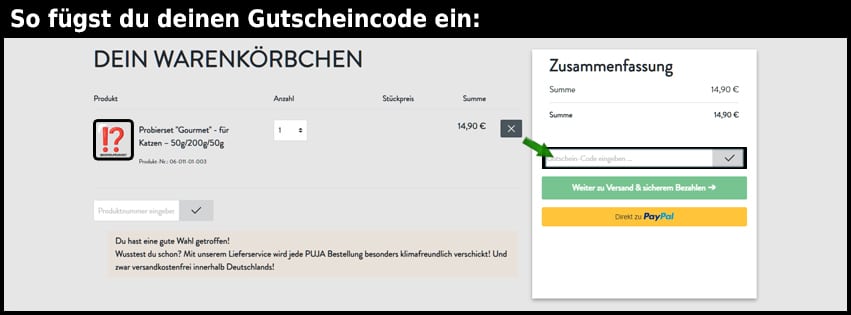 puja Gutschein einfuegen und sparen schwarz